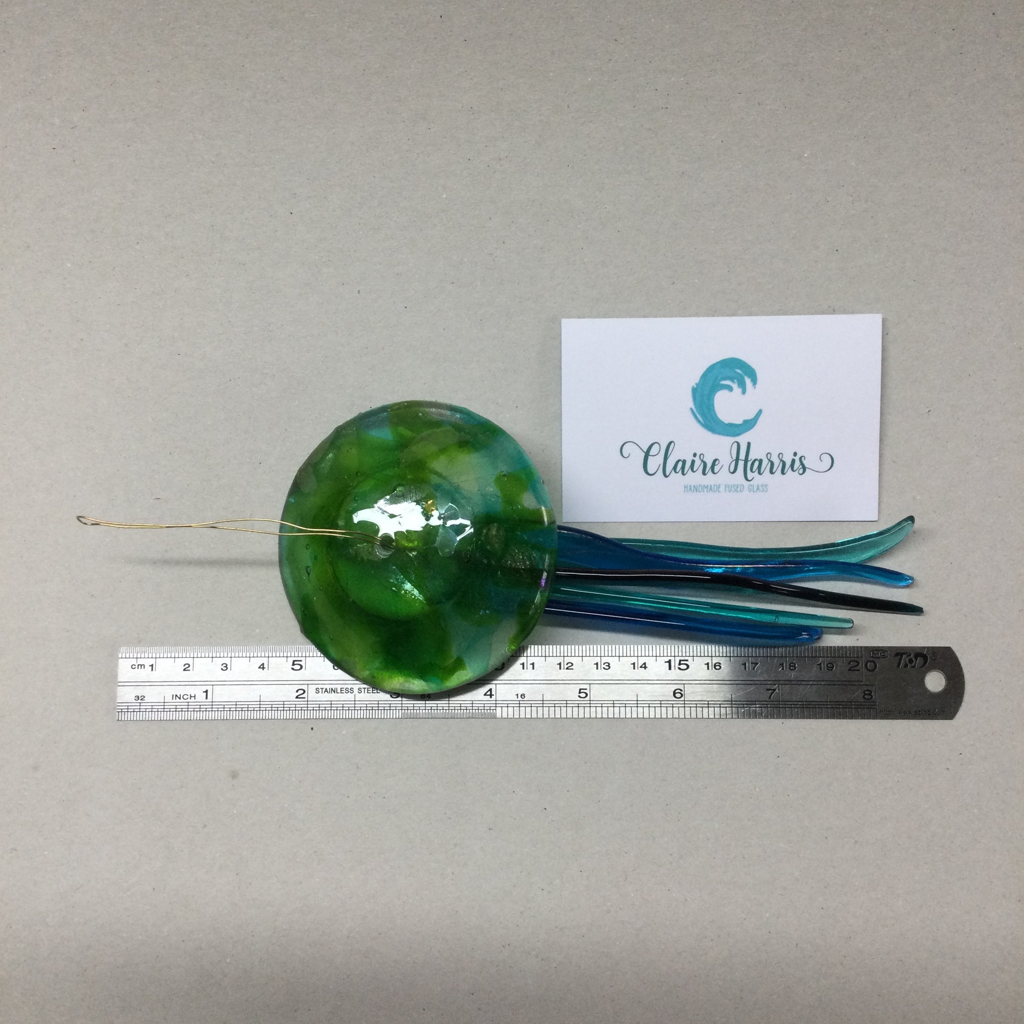 Fused Glass Green and Blue Jellyfish Hanger