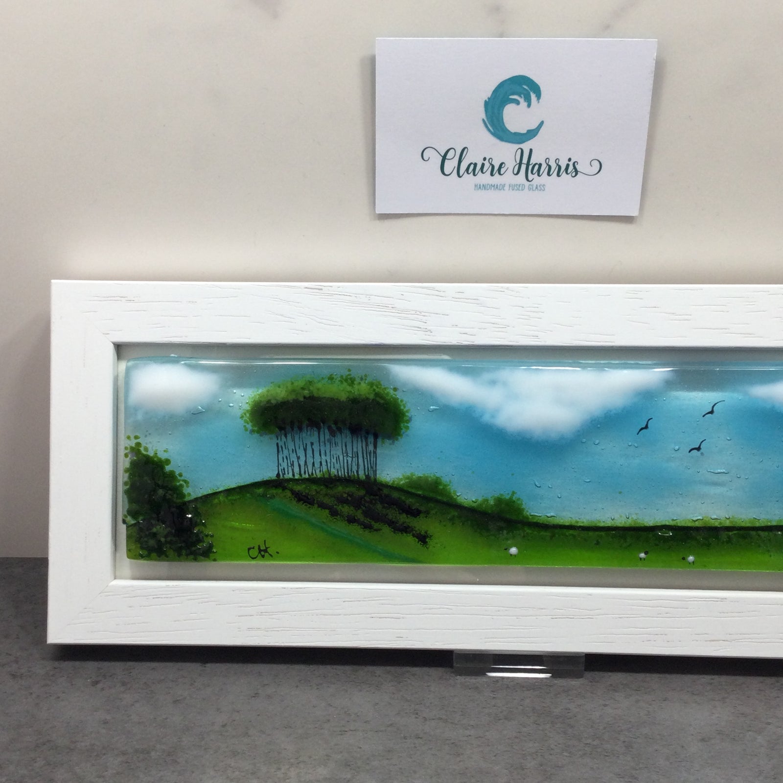 Regular size Framed Nearly Home Trees, rectangle framed fused glass