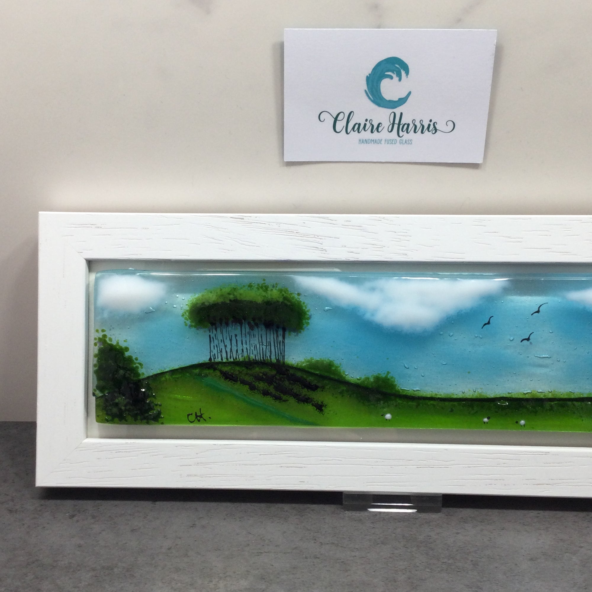 Regular size Framed Nearly Home Trees, rectangle framed fused glass