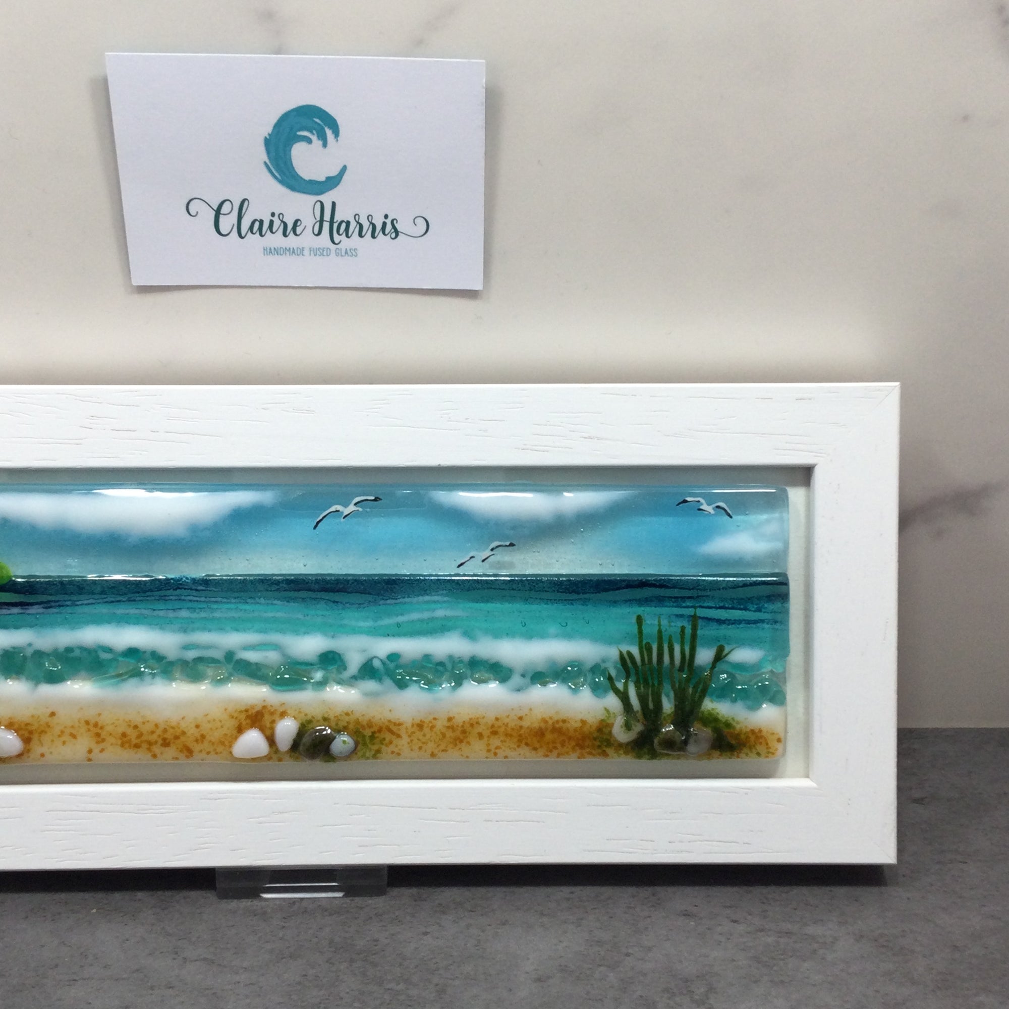 Regular Size Framed Sea Scene, rectangle framed fused glass