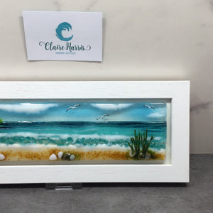 Regular Size Framed Sea Scene, rectangle framed fused glass
