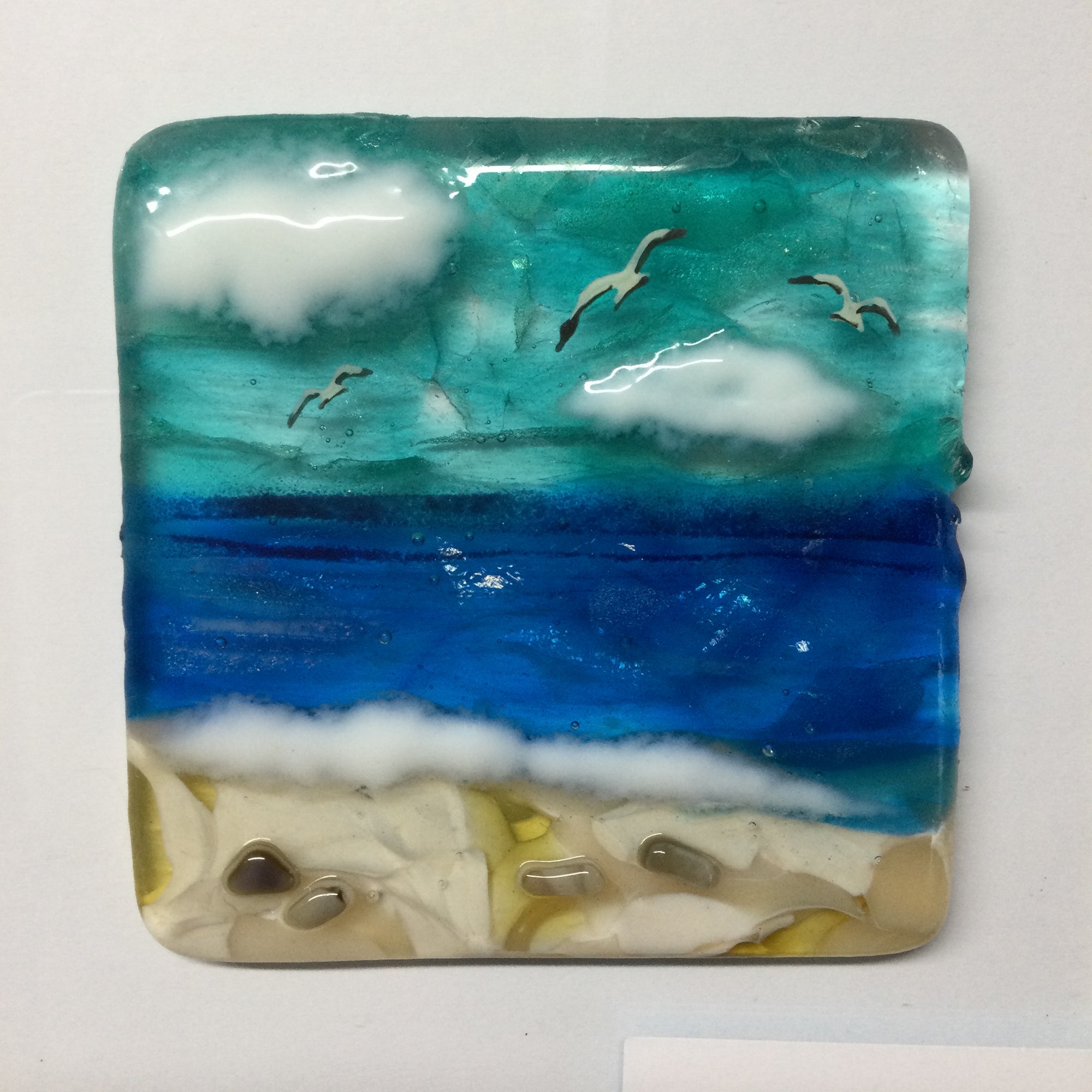 Square Framed Fused Glass Sea Scene