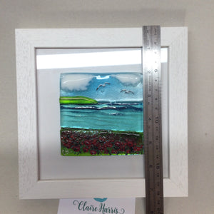 Limited Edition Framed Fused Glass Square Poppy Field Scene