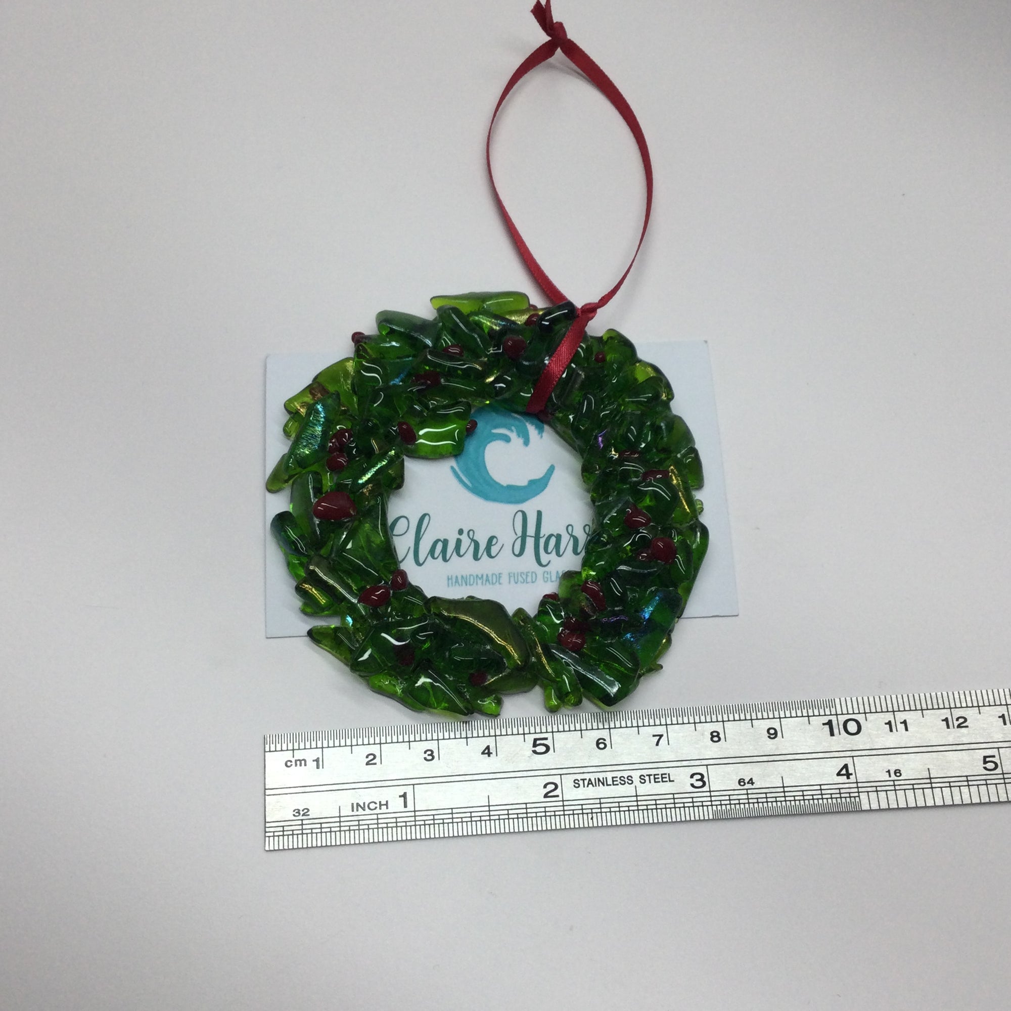Fused Glass Small Christmas Wreath Hanger