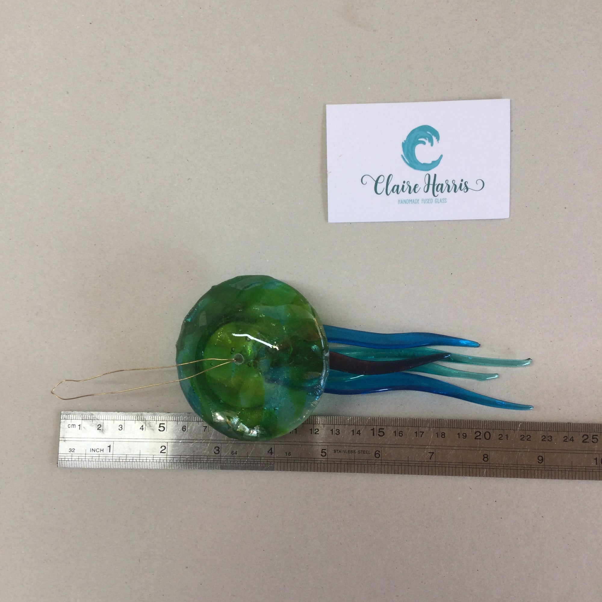 Fused Glass Green and Blue Jellyfish Hanger