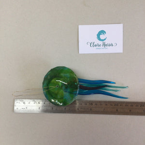 Fused Glass Green and Blue Jellyfish Hanger