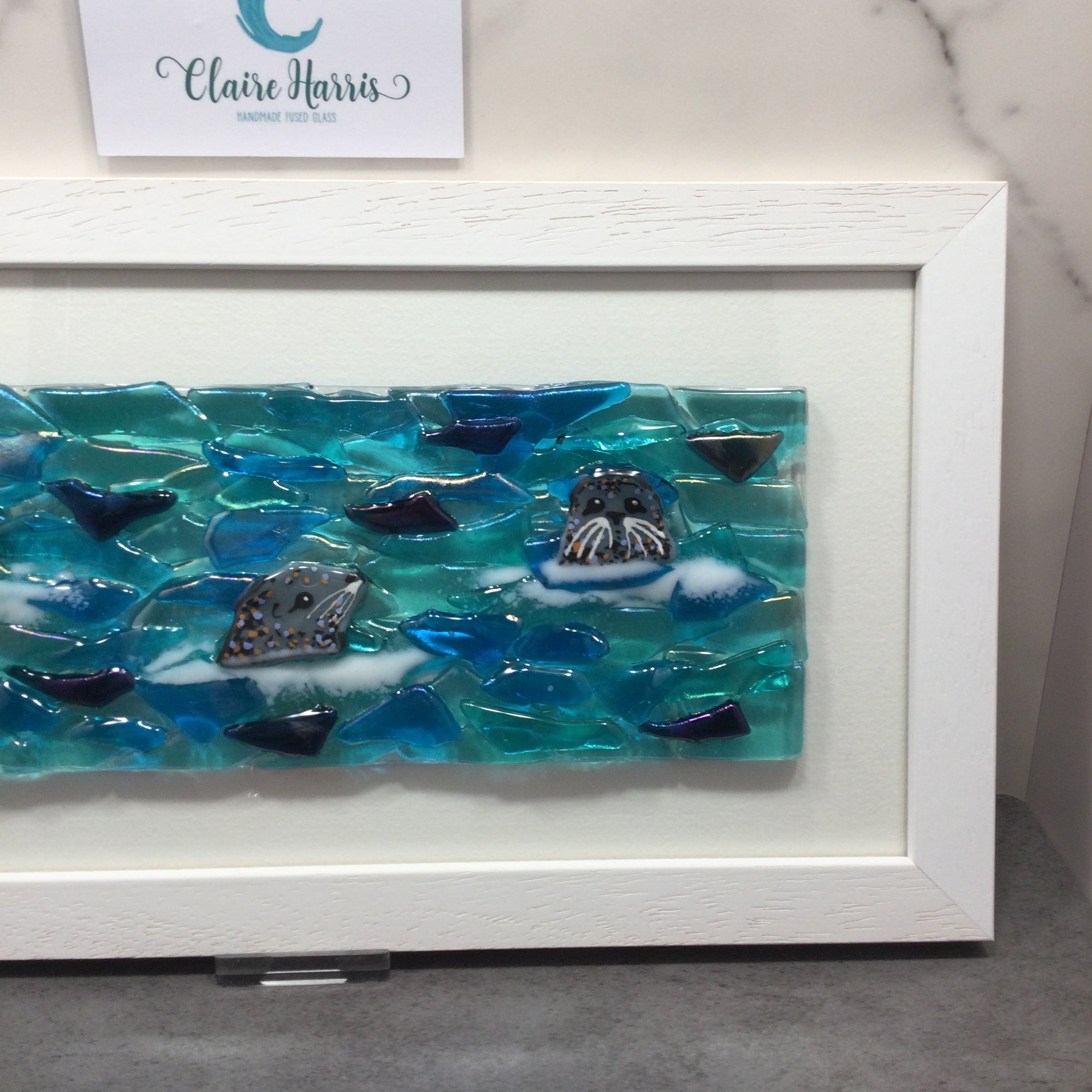 Large Framed Rectangle Trio of Seals Scene