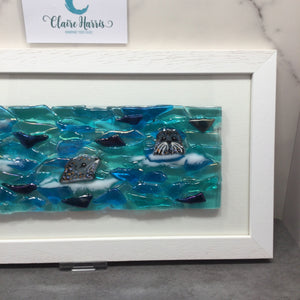 Large Framed Rectangle Trio of Seals Scene