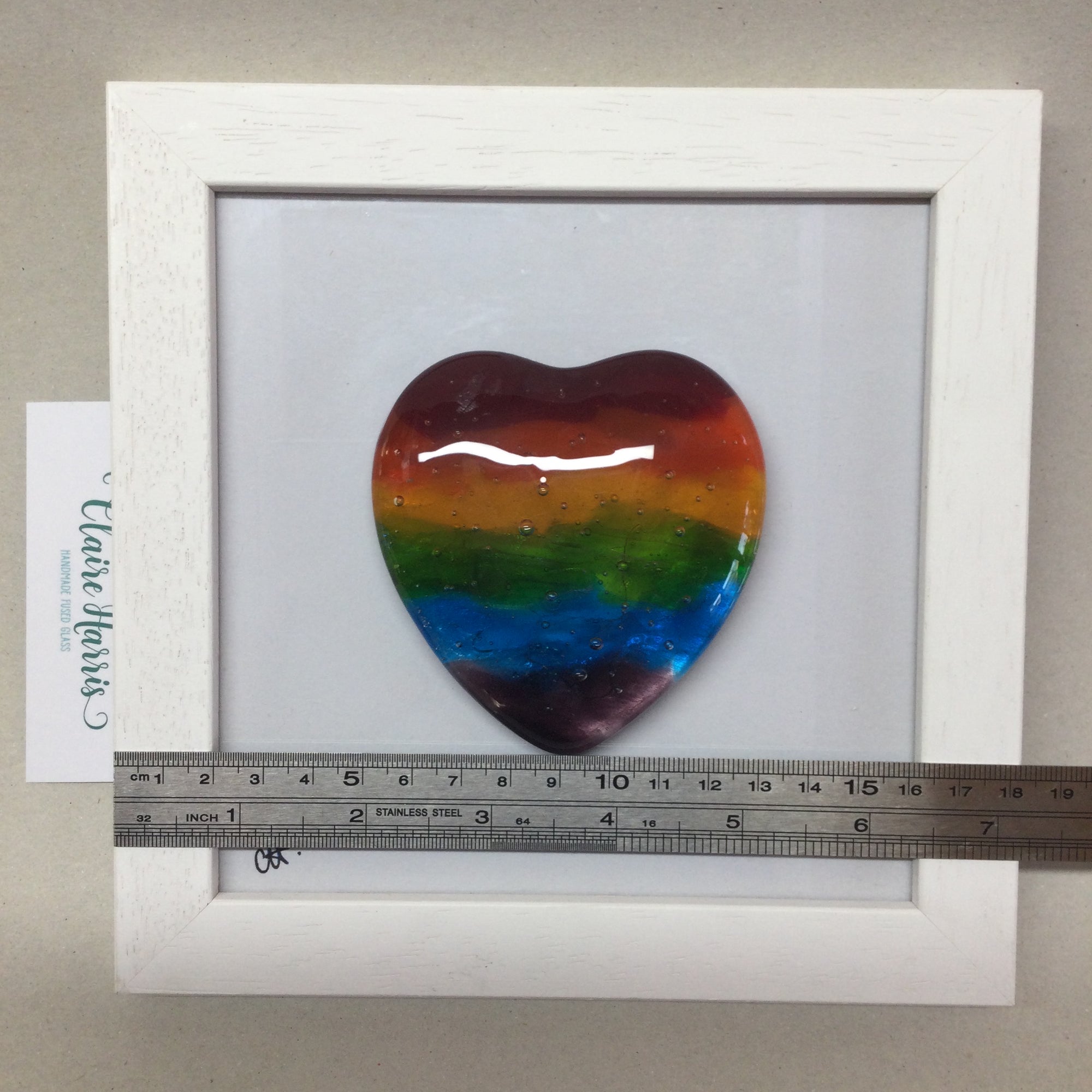 Limited Edition Framed Fused Glass Rainbow Heart