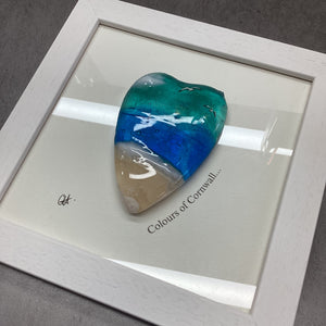 Fused Glass Sea Scene Framed Conical Heart