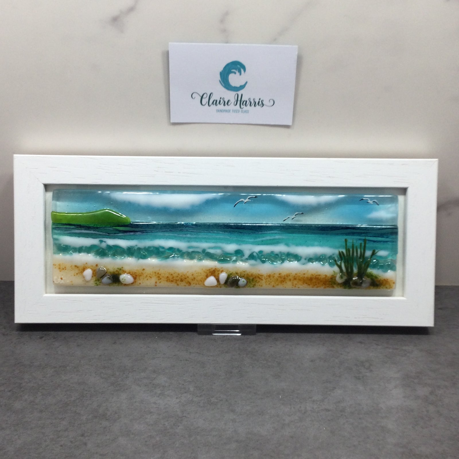 Regular Size Framed Sea Scene, rectangle framed fused glass