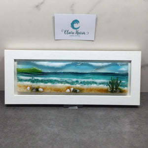 Regular Size Framed Sea Scene, rectangle framed fused glass