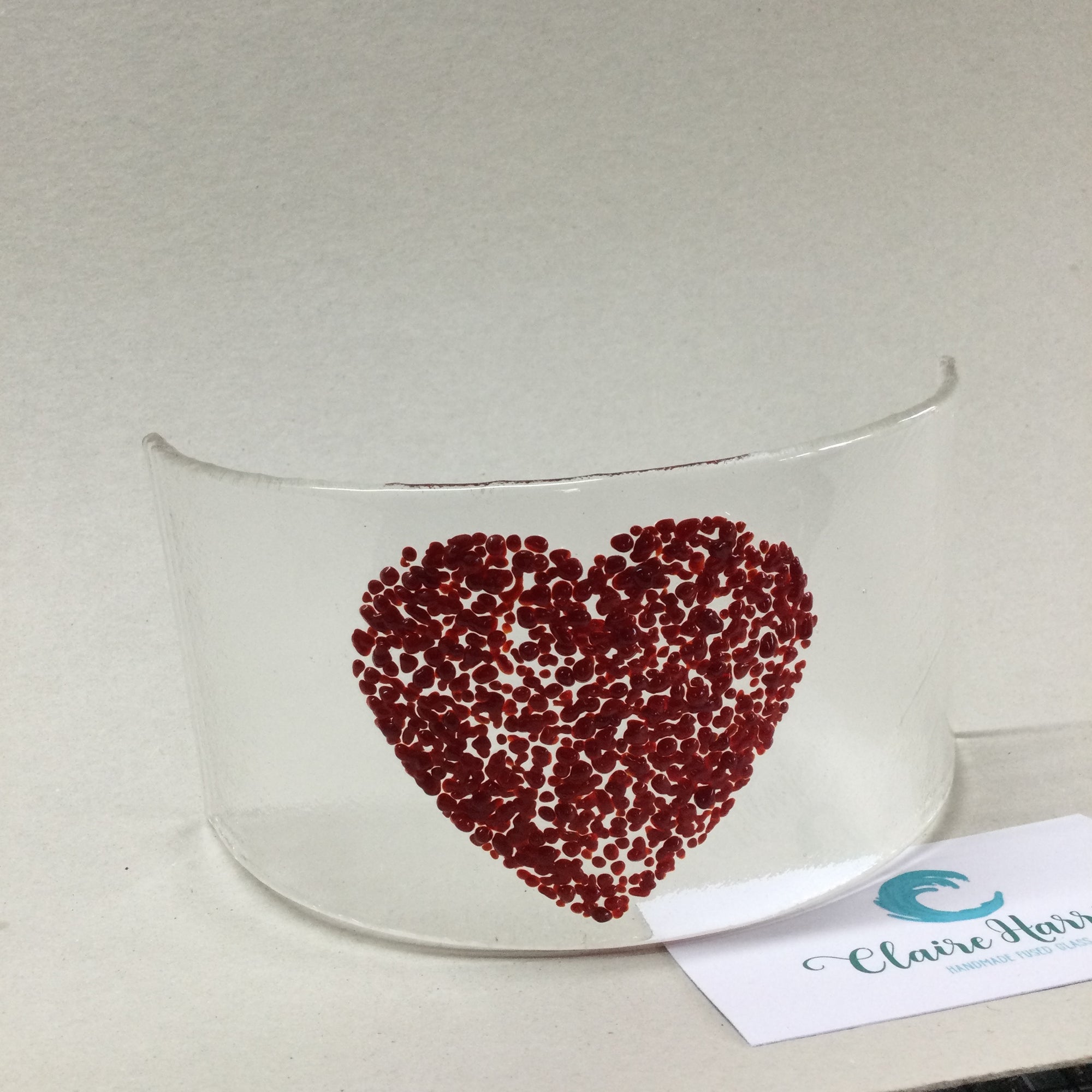 LIMITED EDITION Dark Red Heart Fused Glass Curve