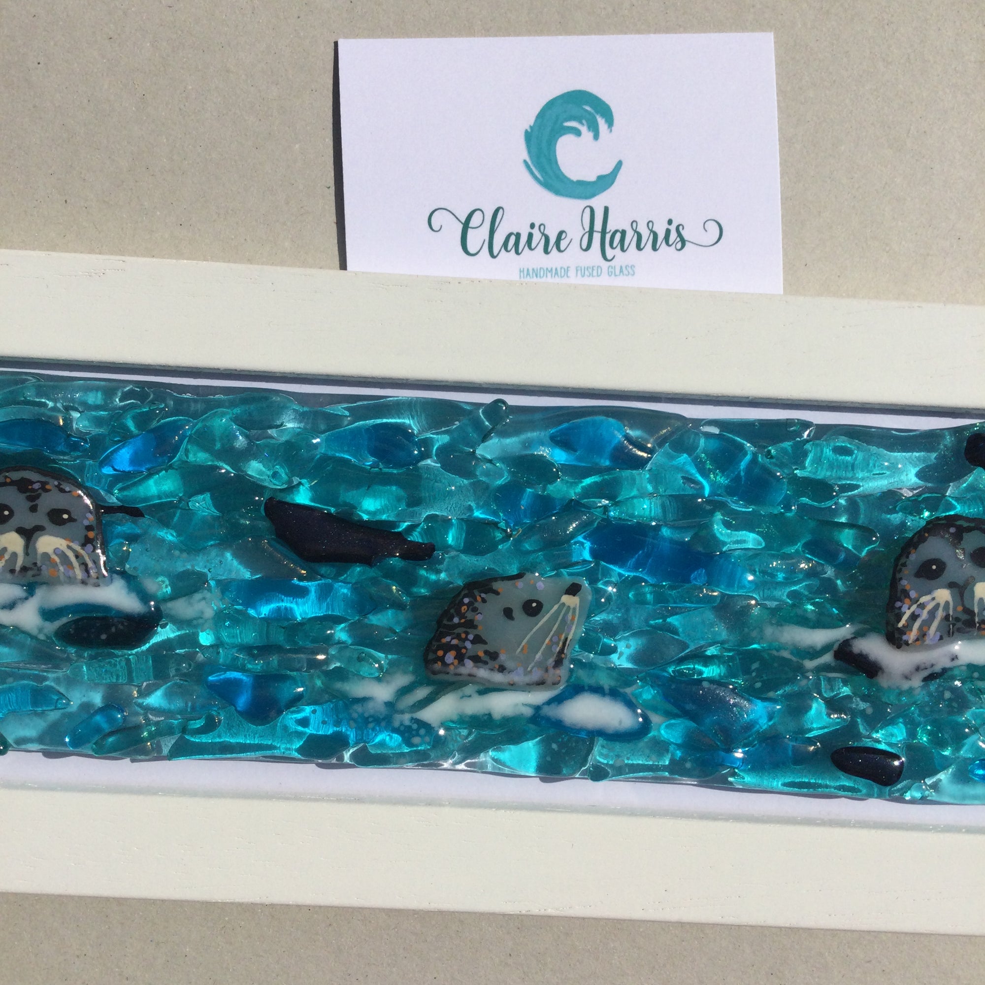 Limited Edition Framed Seals, rectangle framed fused glass