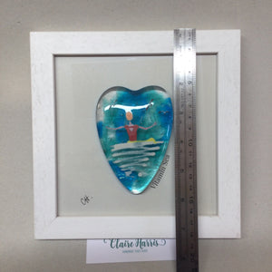 Limited Edition Fused Glass Framed Heart - Swimmer with Red Costume and Orange Cap