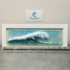 Regular size Framed Light Aqua Crashing Wave, rectangle framed fused glass