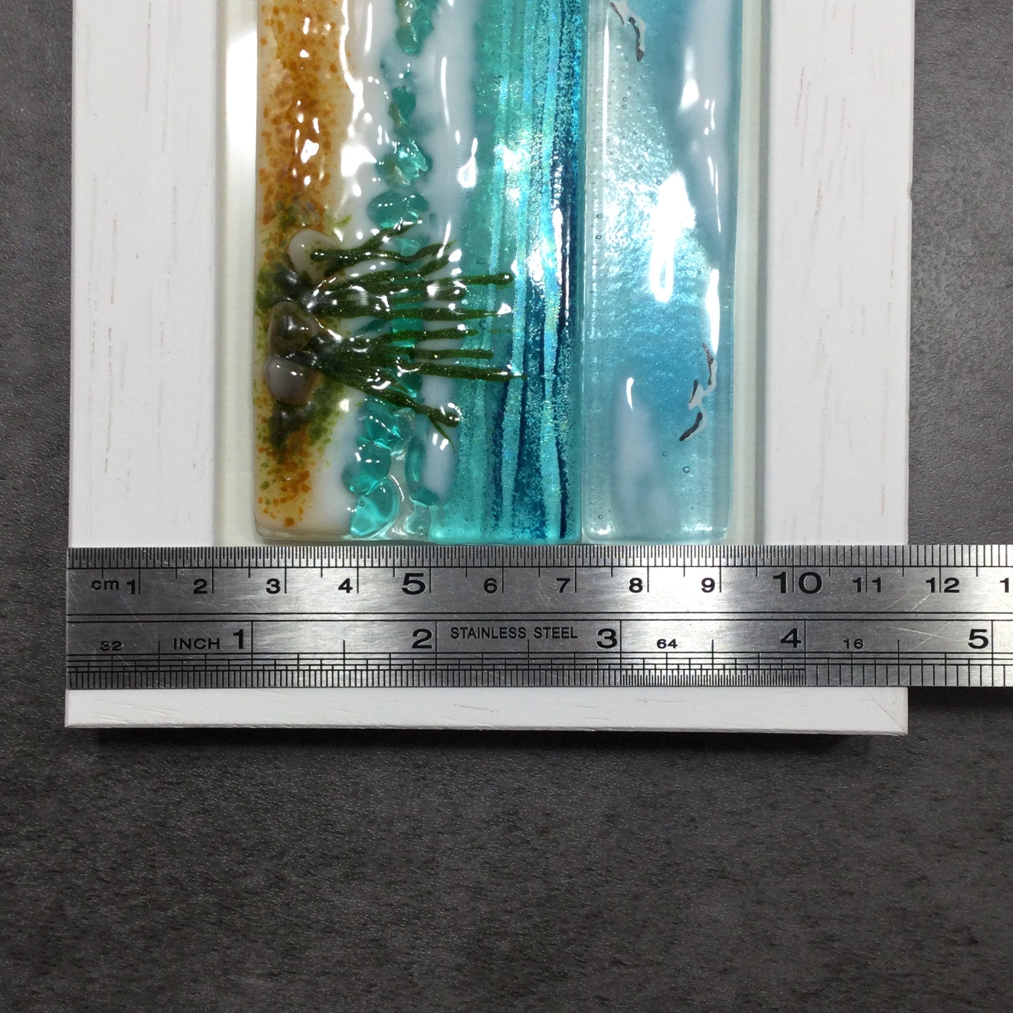 Regular Size Framed Sea Scene, rectangle framed fused glass