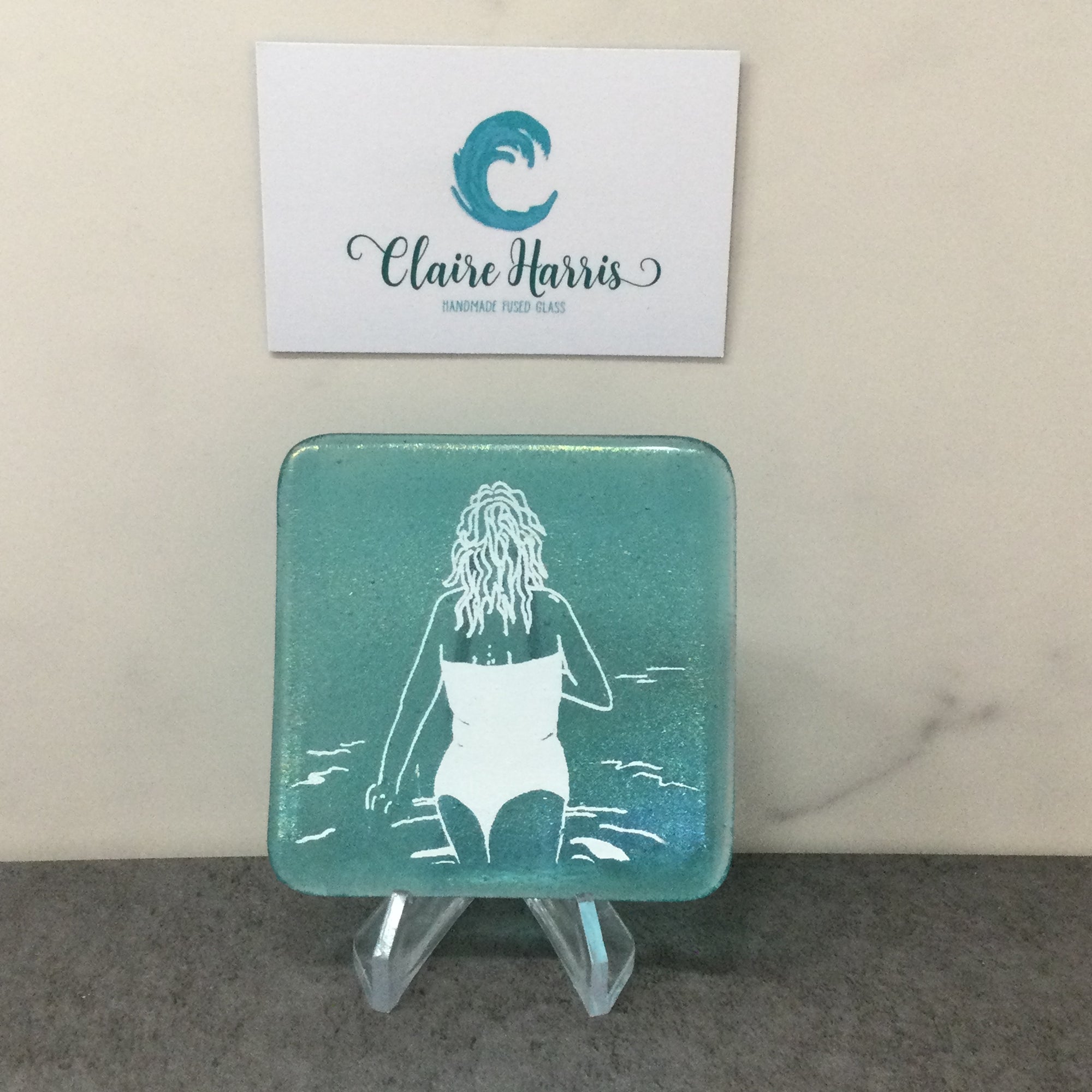 Cornish Wild Swimmers Standing, Light Aqua Trinket Dish