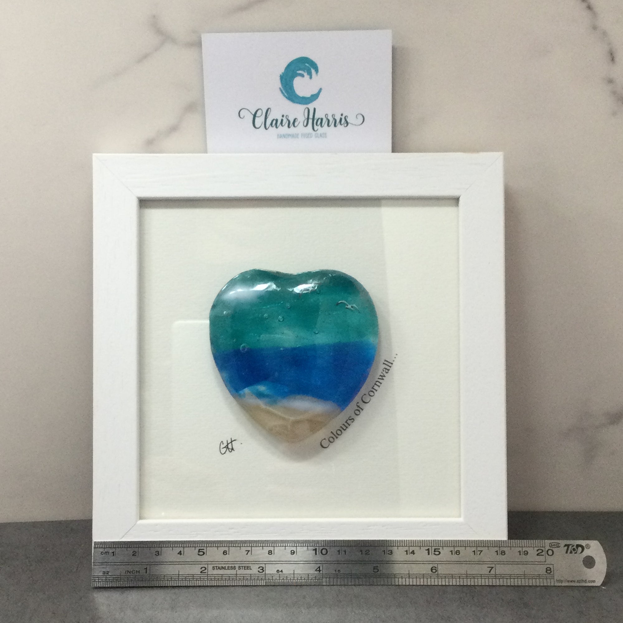 Fused Glass Sea Scene Framed Heart