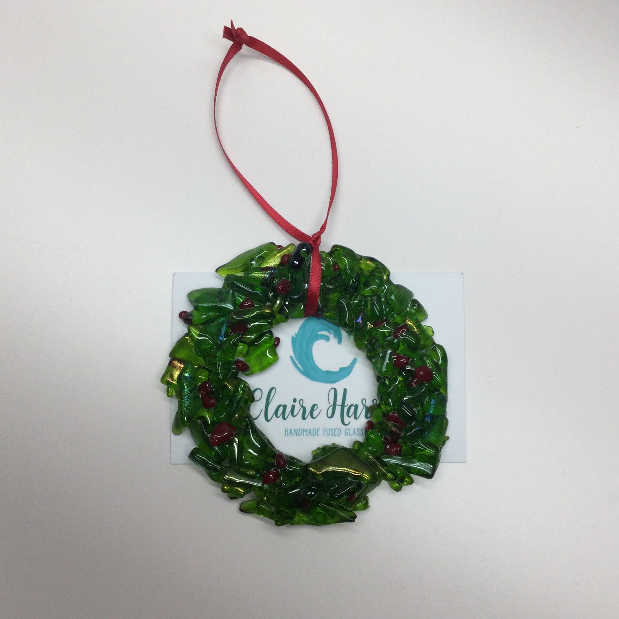 Fused Glass Small Christmas Wreath Hanger