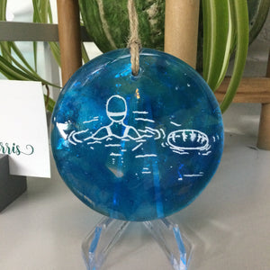 Wild Swimmer Turquoise Fused Glass Disc, Swimmer with Float - Fused Glass By Claire Harris 