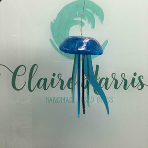 Fused Glass Turquoise Jellyfish Hanger - Fused Glass By Claire Harris 