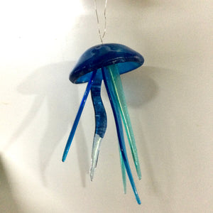 Fused Glass Turquoise Jellyfish Hanger