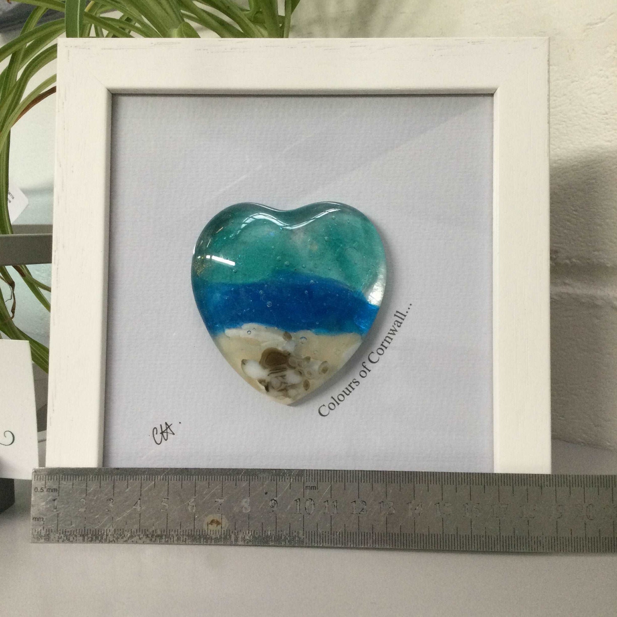 Fused Glass Sea Scene Framed Heart - Fused Glass By Claire Harris 