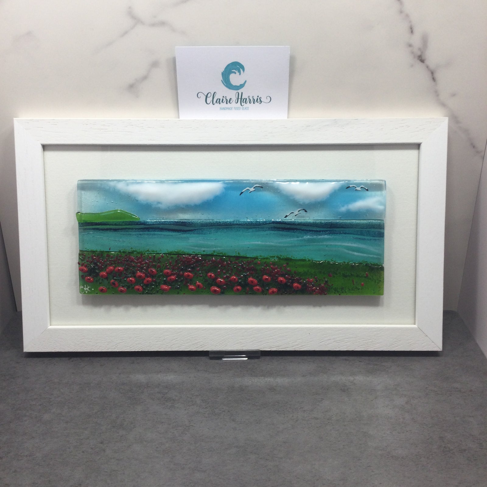 Large Framed Rectangle Poppy Field Scene