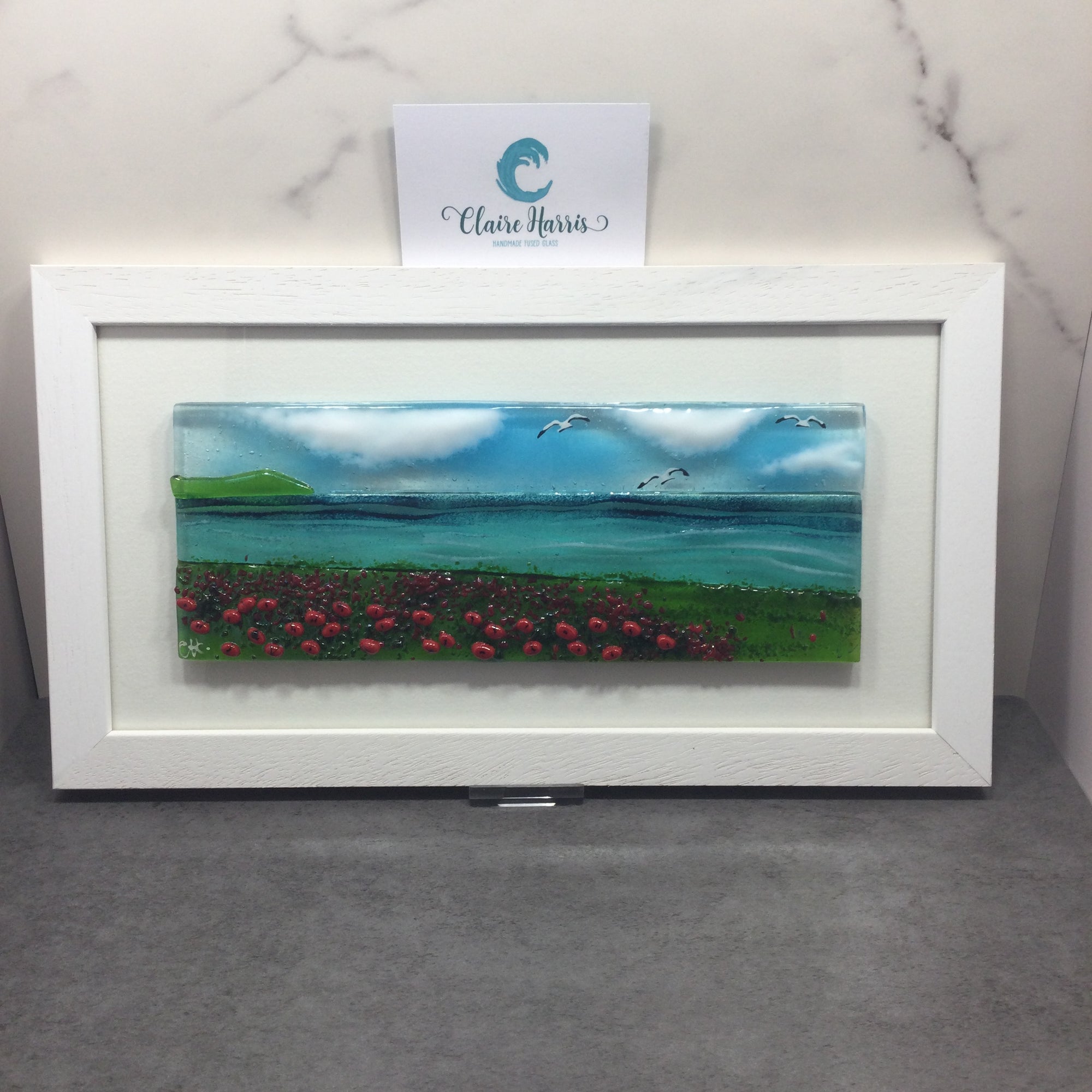 Large Framed Rectangle Poppy Field Scene