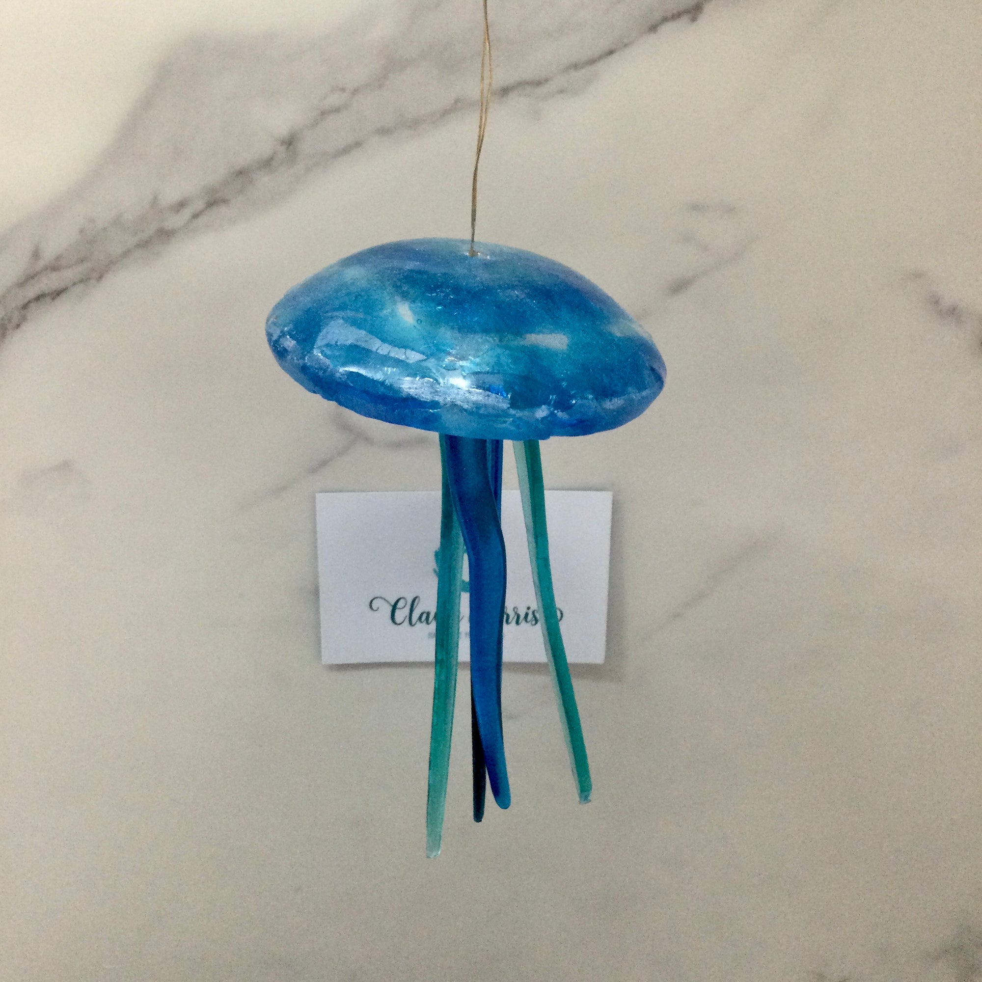 Fused Glass Turquoise Jellyfish Hanger