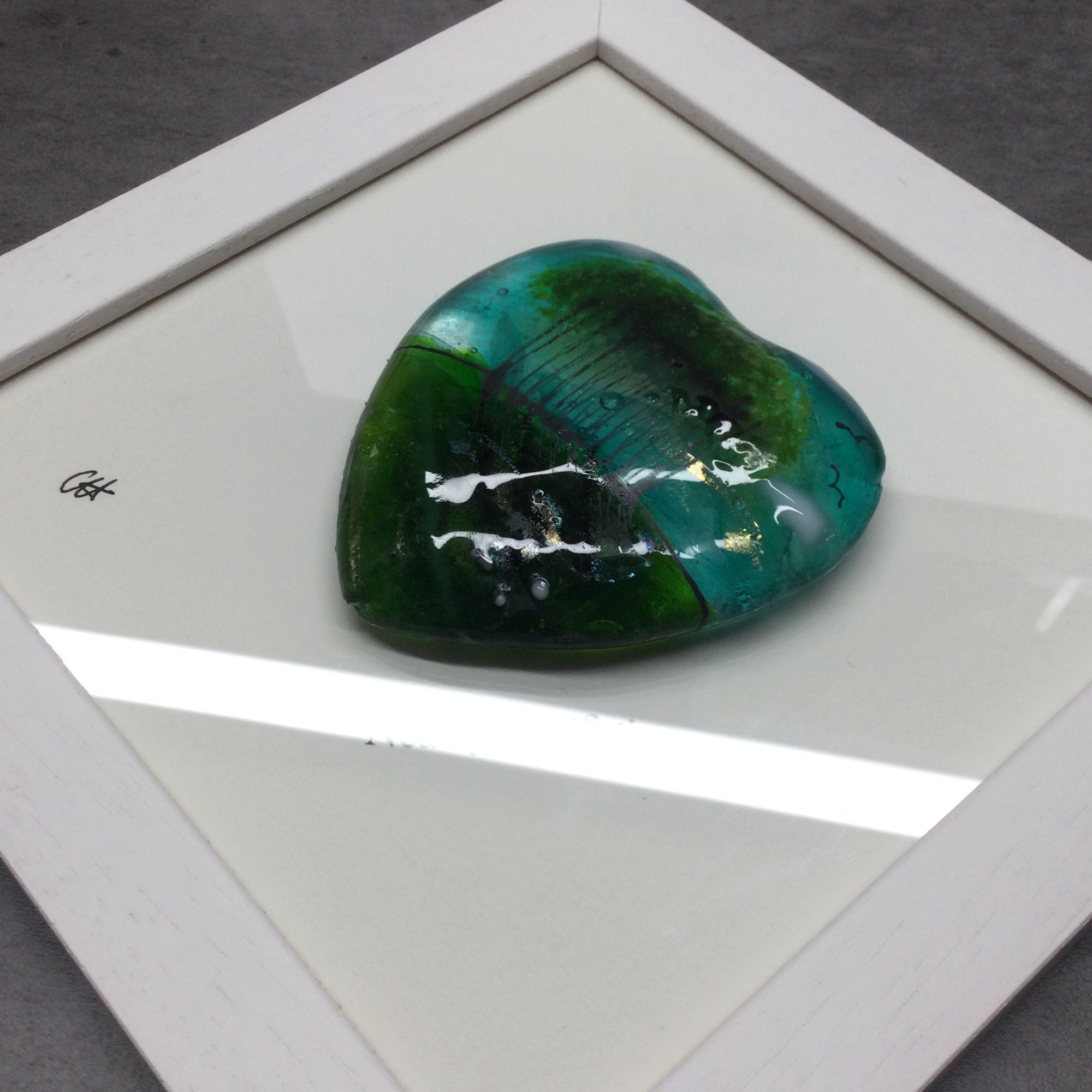 Framed Fused Glass Nearly Home Trees Heart