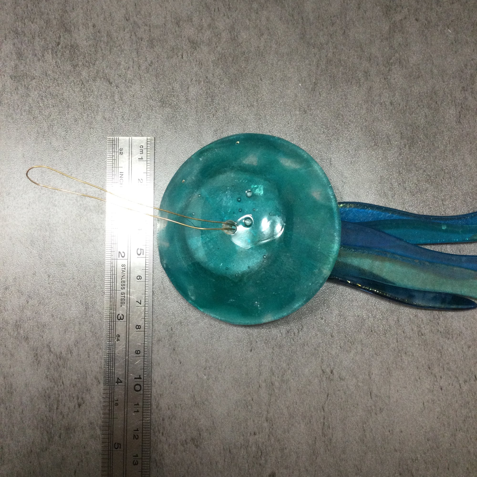 Fused Glass Light Aqua Jellyfish Hanger