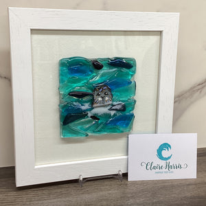 Square Framed Fused Glass Seal front Facing