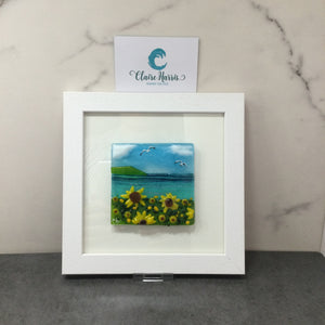 Square Framed Fused Glass - Sunflower Field Scene