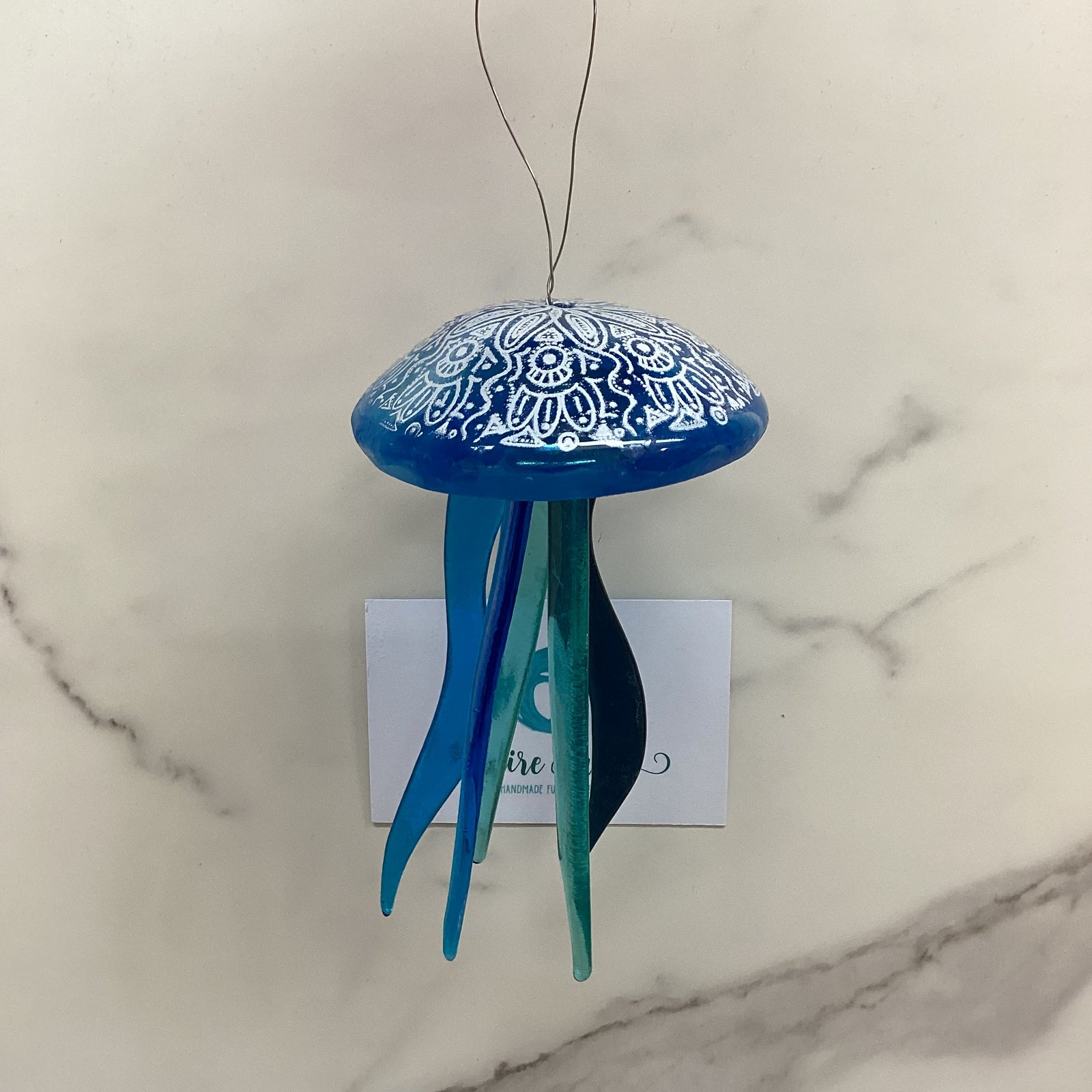 Fused Glass Patterned Jellyfish Hanger Turquoise