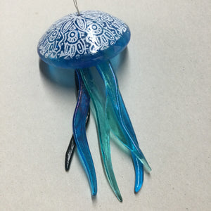 Fused Glass Patterned Jellyfish Hanger Turquoise