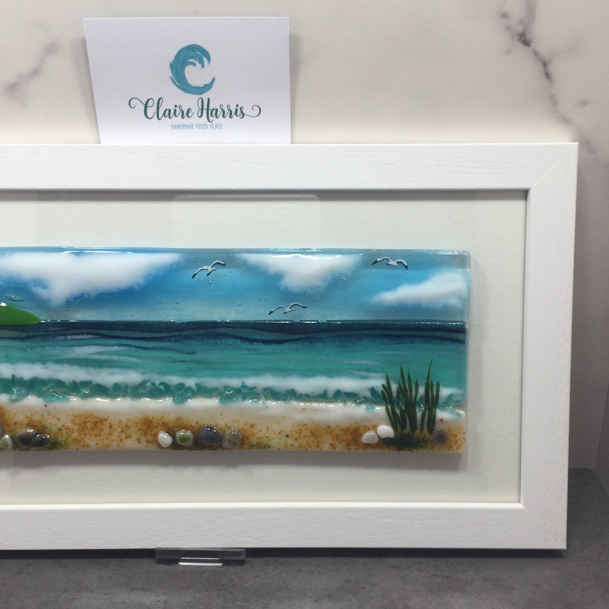 Large Framed Rectangle Sea Scene with Grass