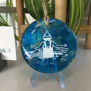 Wild Swimmer Turquoise Fused Glass Disc, Swimmer with Bobble - Fused Glass By Claire Harris 