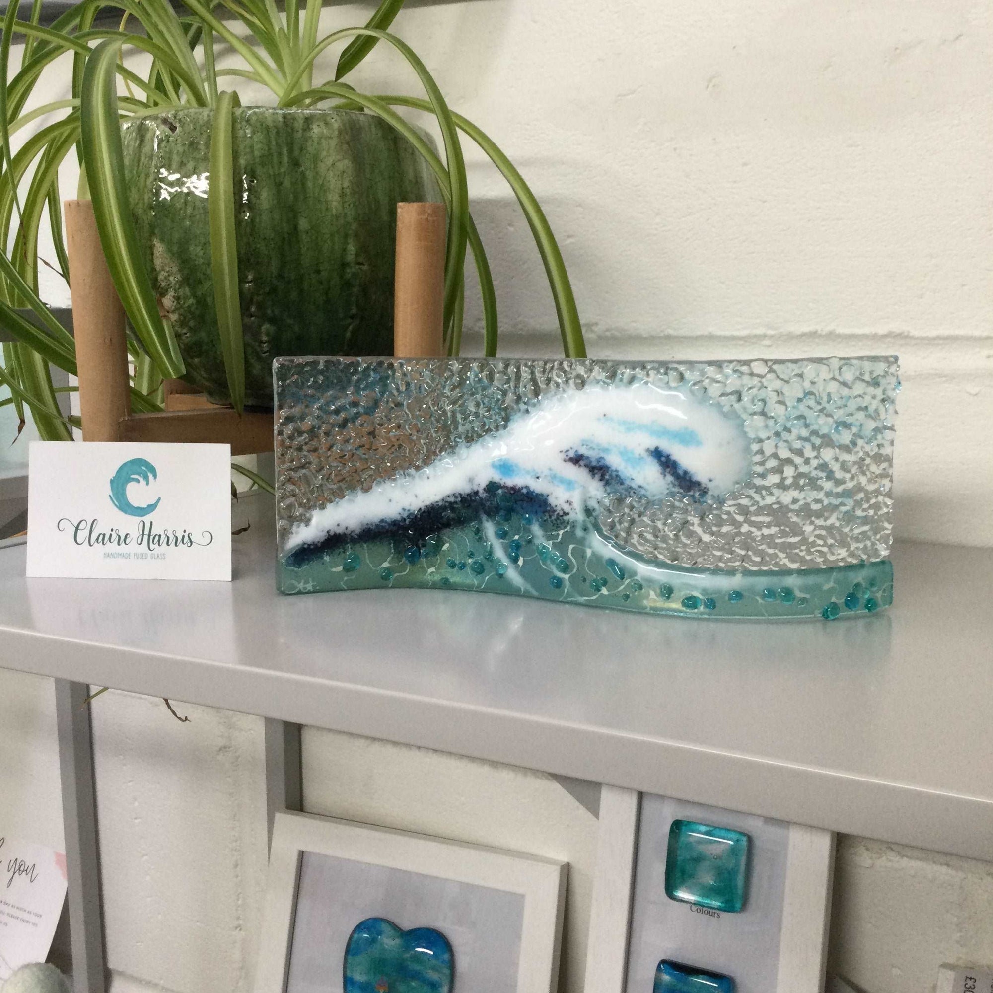 Large Freestanding Wave - Light Aqua Crashing Wave - Fused Glass By Claire Harris 