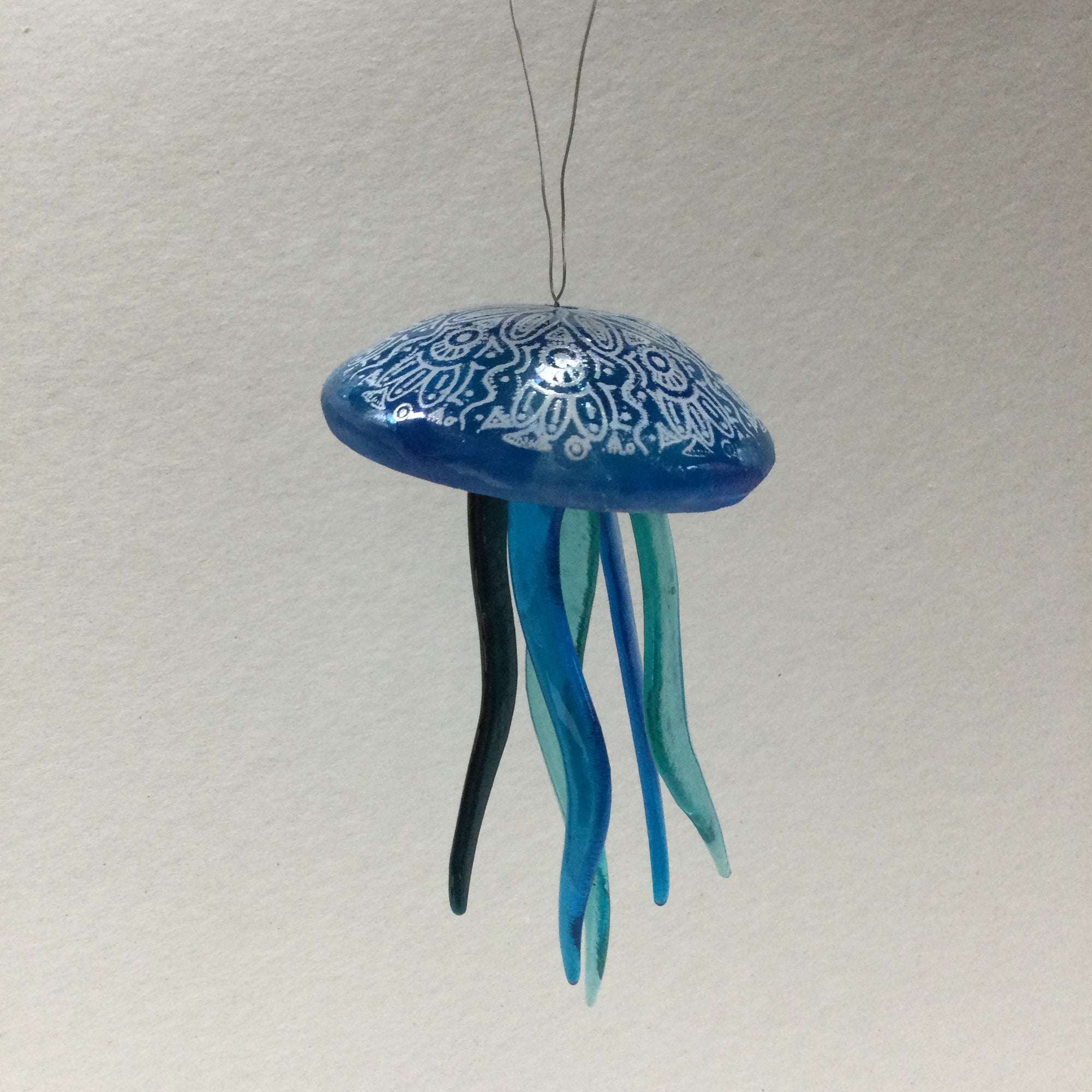 Fused Glass Patterned Jellyfish Hanger Turquoise