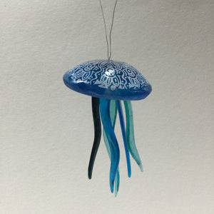 Fused Glass Patterned Jellyfish Hanger Turquoise