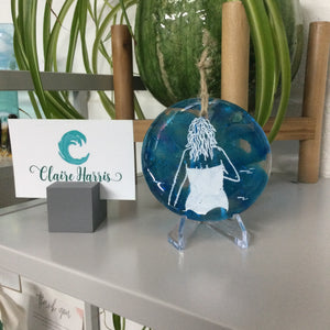 Wild Swimmer Turquoise Fused Glass Disc, Standing L - Fused Glass By Claire Harris 