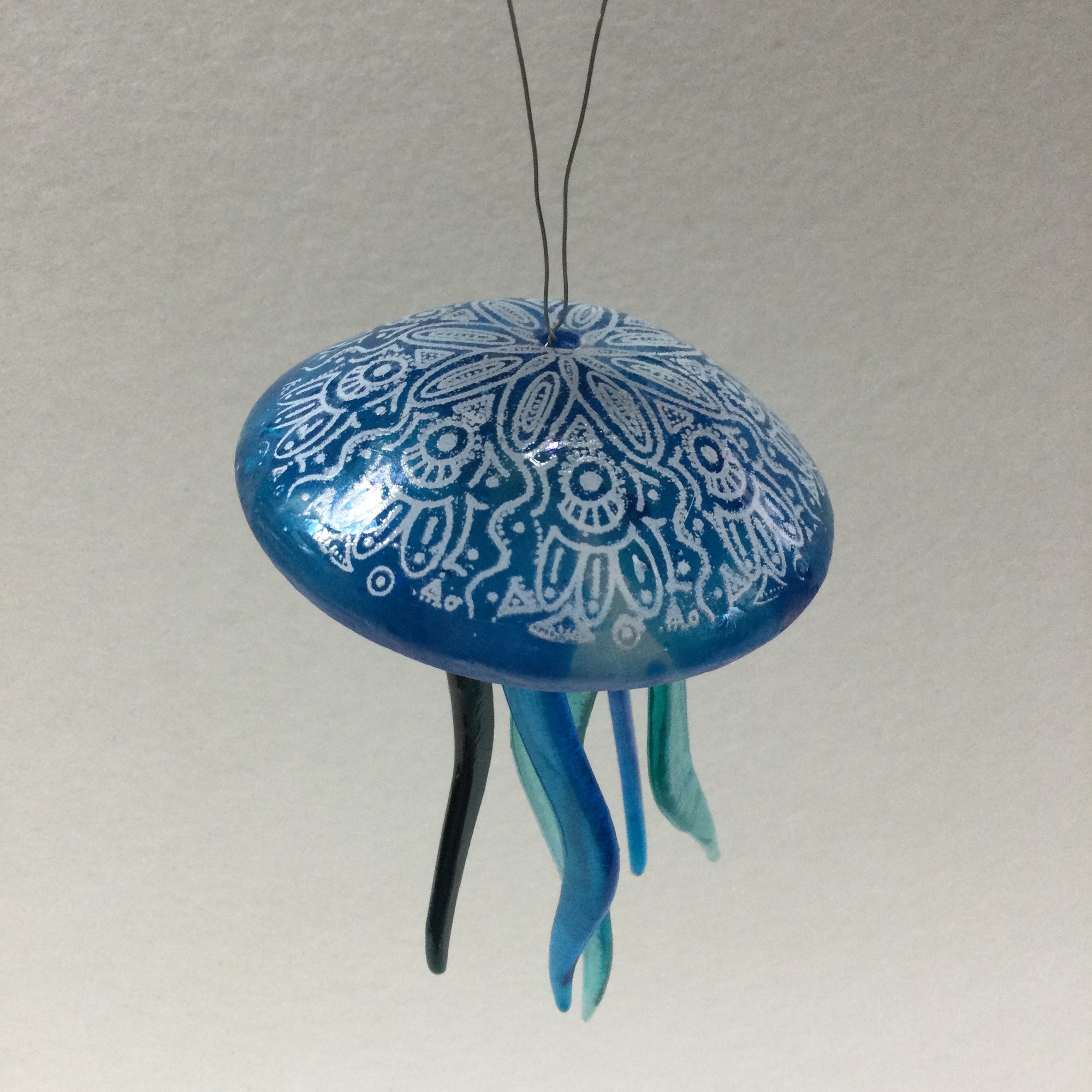 Fused Glass Patterned Jellyfish Hanger Turquoise