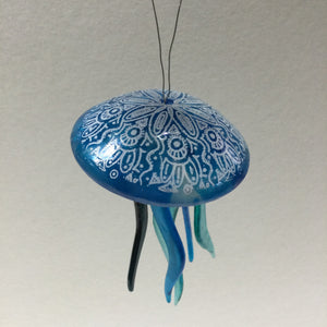 Fused Glass Patterned Jellyfish Hanger Turquoise