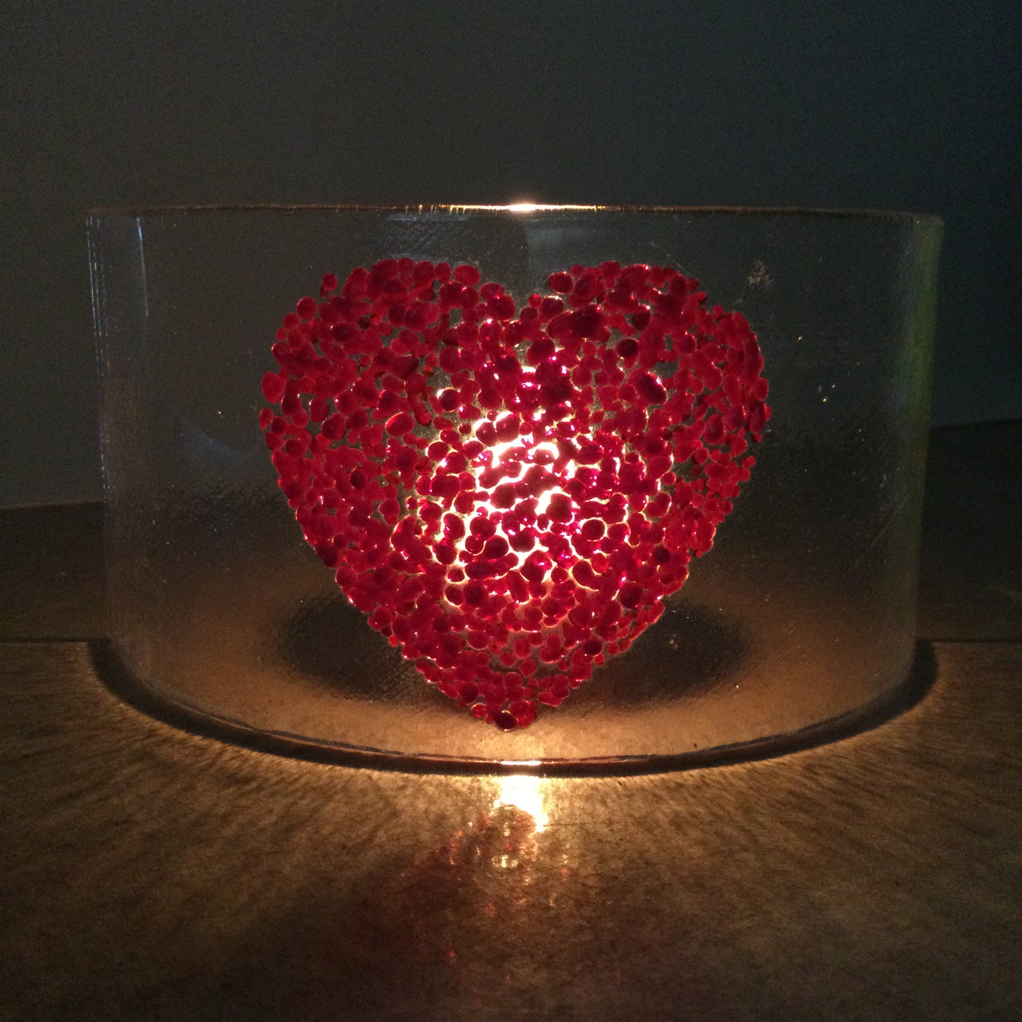 LIMITED EDITION Dark Red Heart Fused Glass Curve