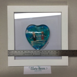 Limited Edition Framed Fused Glass Heart Swimming Ladies - Black and Red Costumes