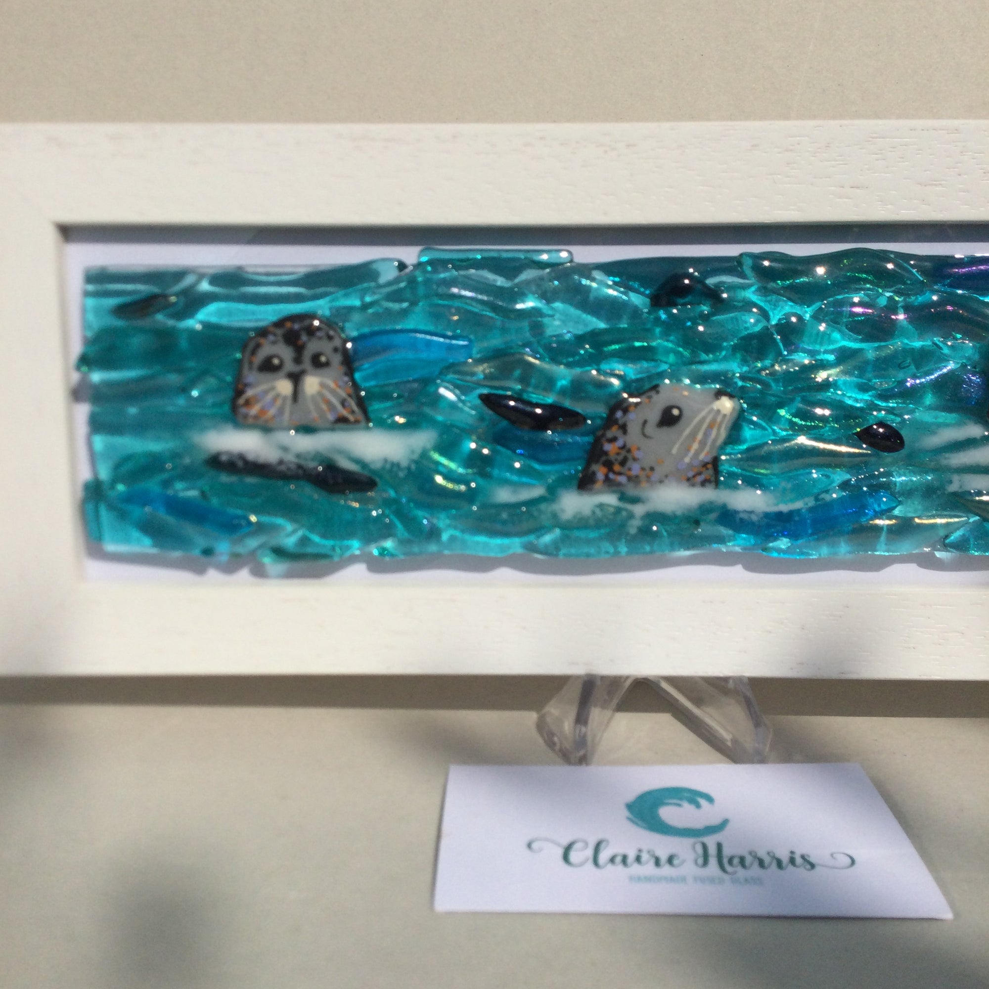 Limited Edition Framed Seals, rectangle framed fused glass