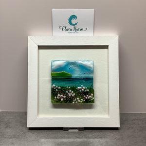 Framed Fused Glass Square Sea Pinks