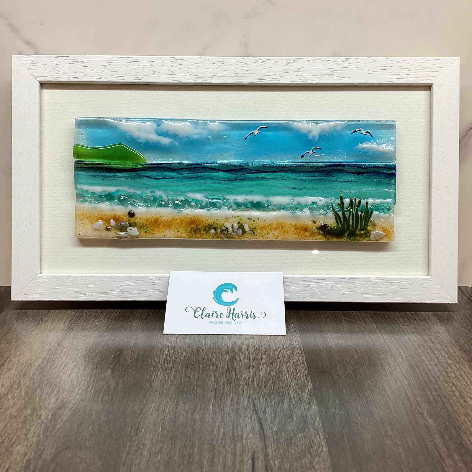 Large Framed Rectangle Sea Scene with Grass